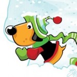 cartoon dog making a bone from snow