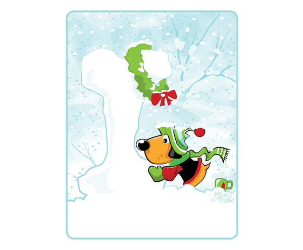 cartoon dog making a bone from snow
