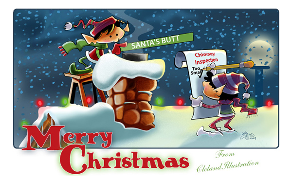 Christmas elves inspecting the chimney Christmas elves inspecting the chimney