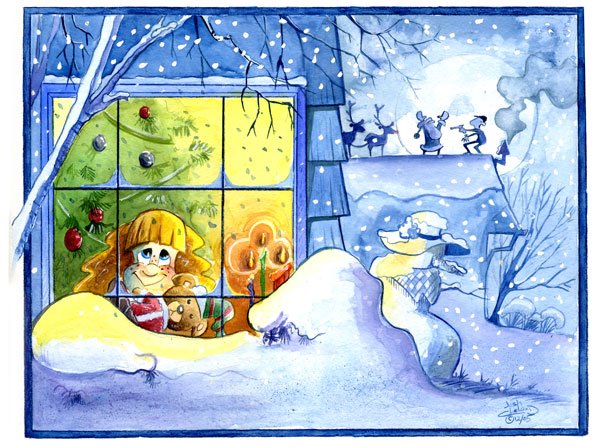 Illustration of Santa Claus being mugged Illustration of Santa Claus being mugged