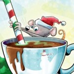 Christmas mouse stirring hot chocolate