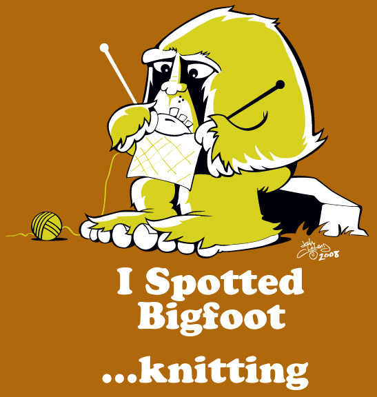 Bigfoot knitting t-shirt illustration