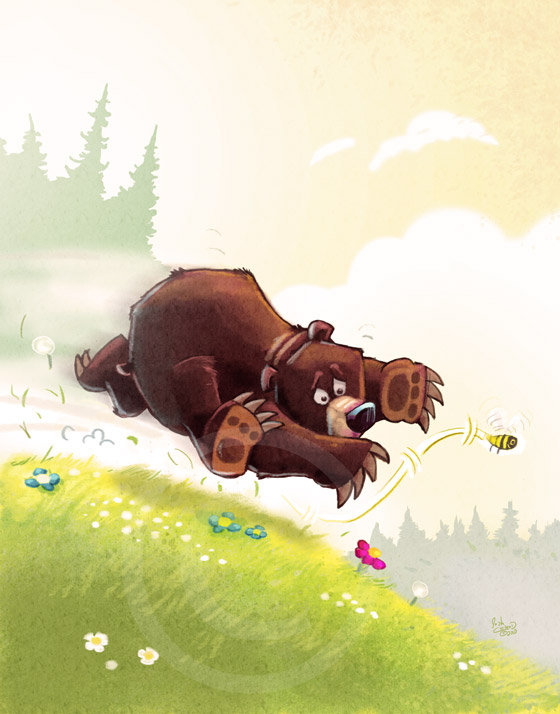 Bear desperately chasing after a honey bee Bear desperately chasing after a honey bee