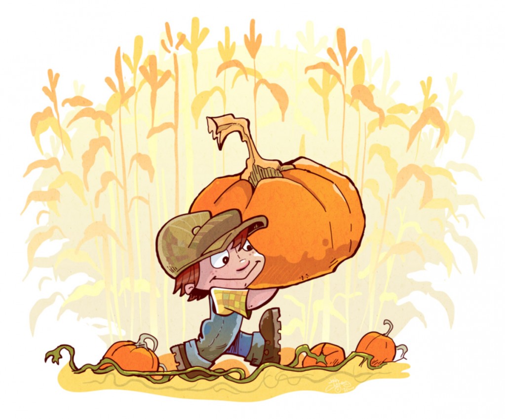 Boy carrying big pupkin