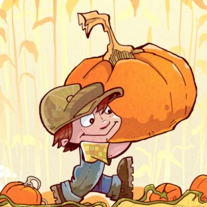 Boy carrying big pupkin