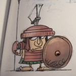 Humorous cartoon pencil sketch of ancient Roman soldiers