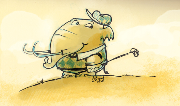 Elephant holding a golf club