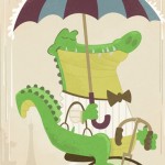 Alligator riding an old-fashioned bicycle in Paris, France