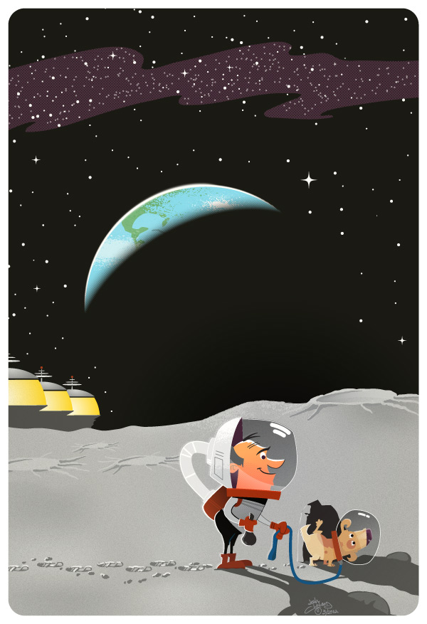 Taking the dog for a walk on the moon